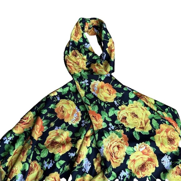 Zara Halter Top Bodysuit Size Small S Black Yellow Green Floral Twist Neck NWT - Picture 5 of 11